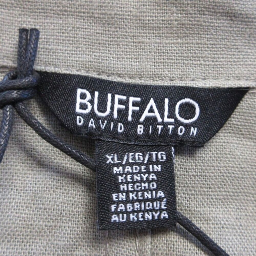 BUFFALO DAVID BITTON Linen Blend Button Front Blouse XL 16 Olive Green Shirt NWT - Picture 5 of 10